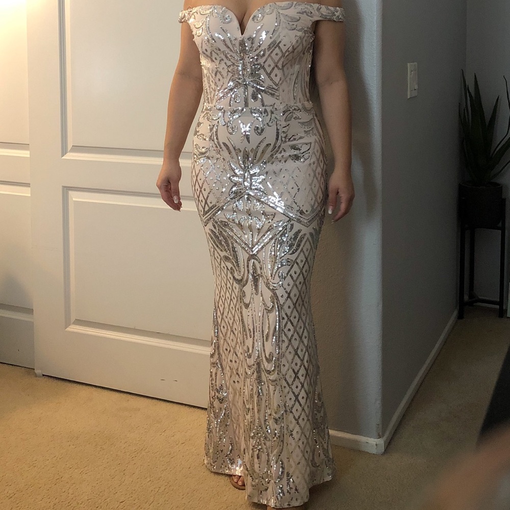 Windsor’s White/Cream & Silver Nude Sequin Dress